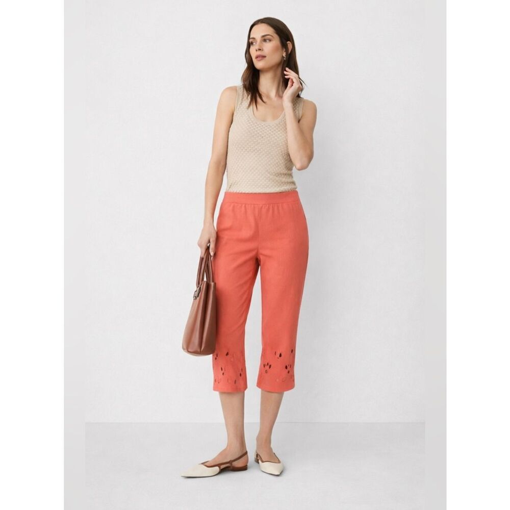 Worthington Summer Capri Straight Pull-on Pants Georgi Peach Color Size L